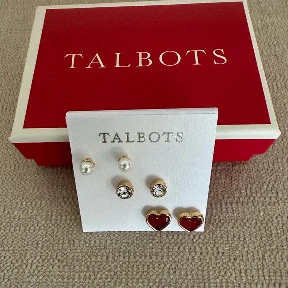 Talbots Romantic Hearts Stud Earring Set Of 3 Pairs NWT - Picture 3 of 4